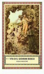 Xsa-98-43 Vita di S. San GIOVANNI BOSCO SONO INDICATORE PREGHIERA CUORE IMMACOLATO DI MARIA Santino Holy card